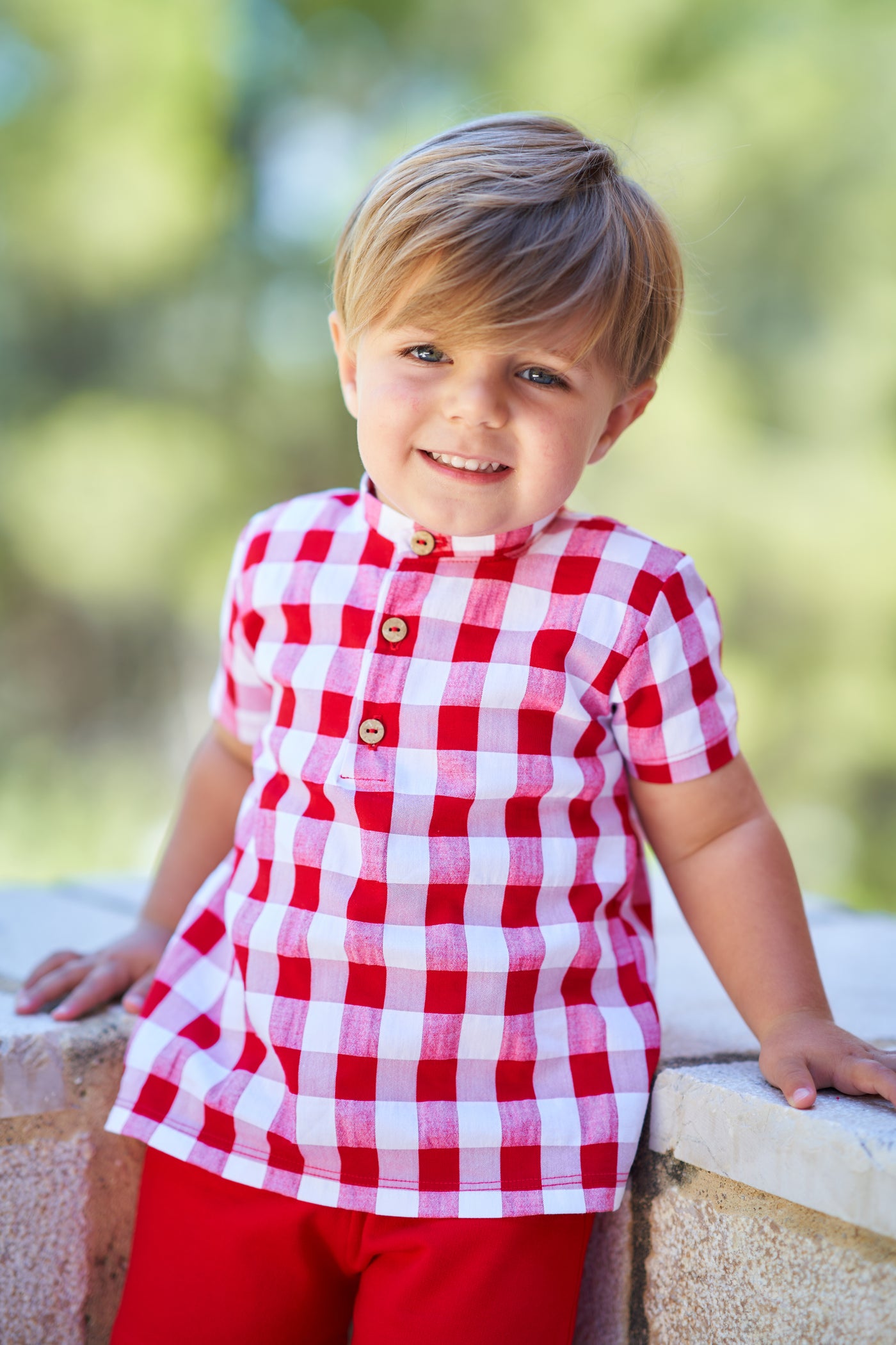 Red Gingham Shirt and Shorts Set by Rapife